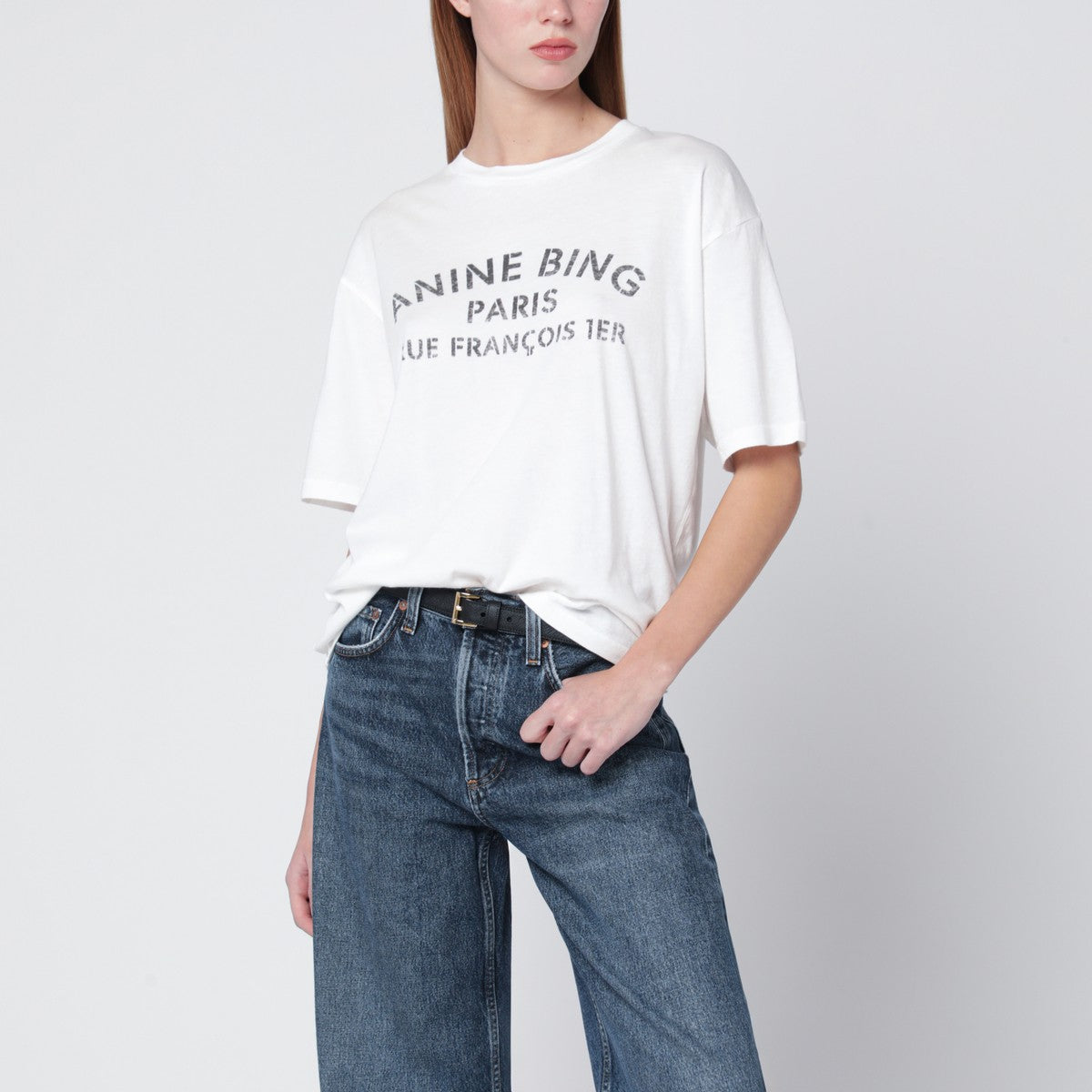 ANINE BING ANINE BING Ivory relaxed T-shirt with logo print