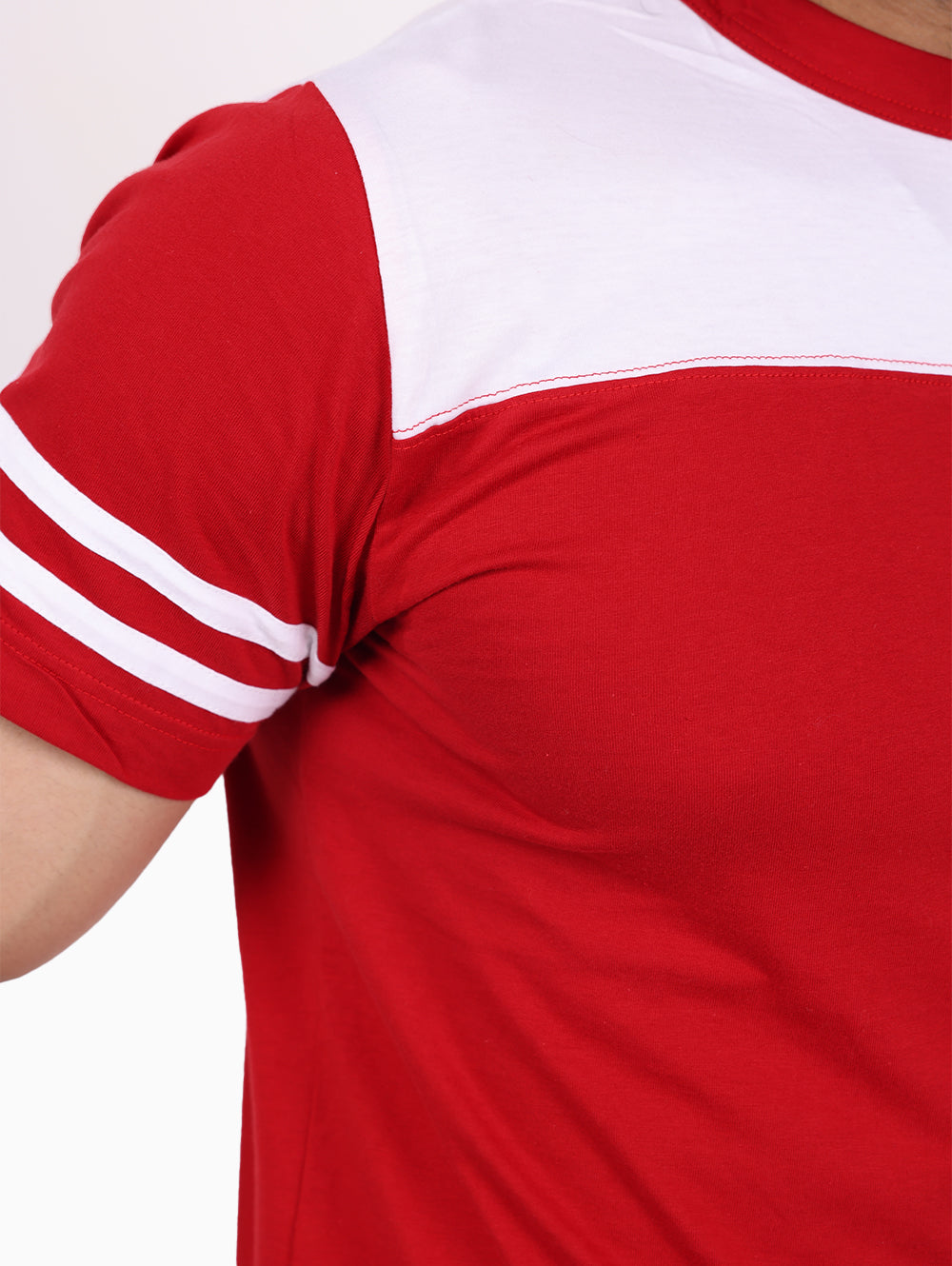 Squadra Navale red and white panel men's t-shirt sleeve detail