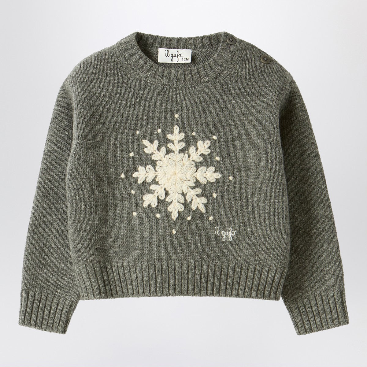 Il Gufo Il Gufo Grey wool sweater with snowflake motif