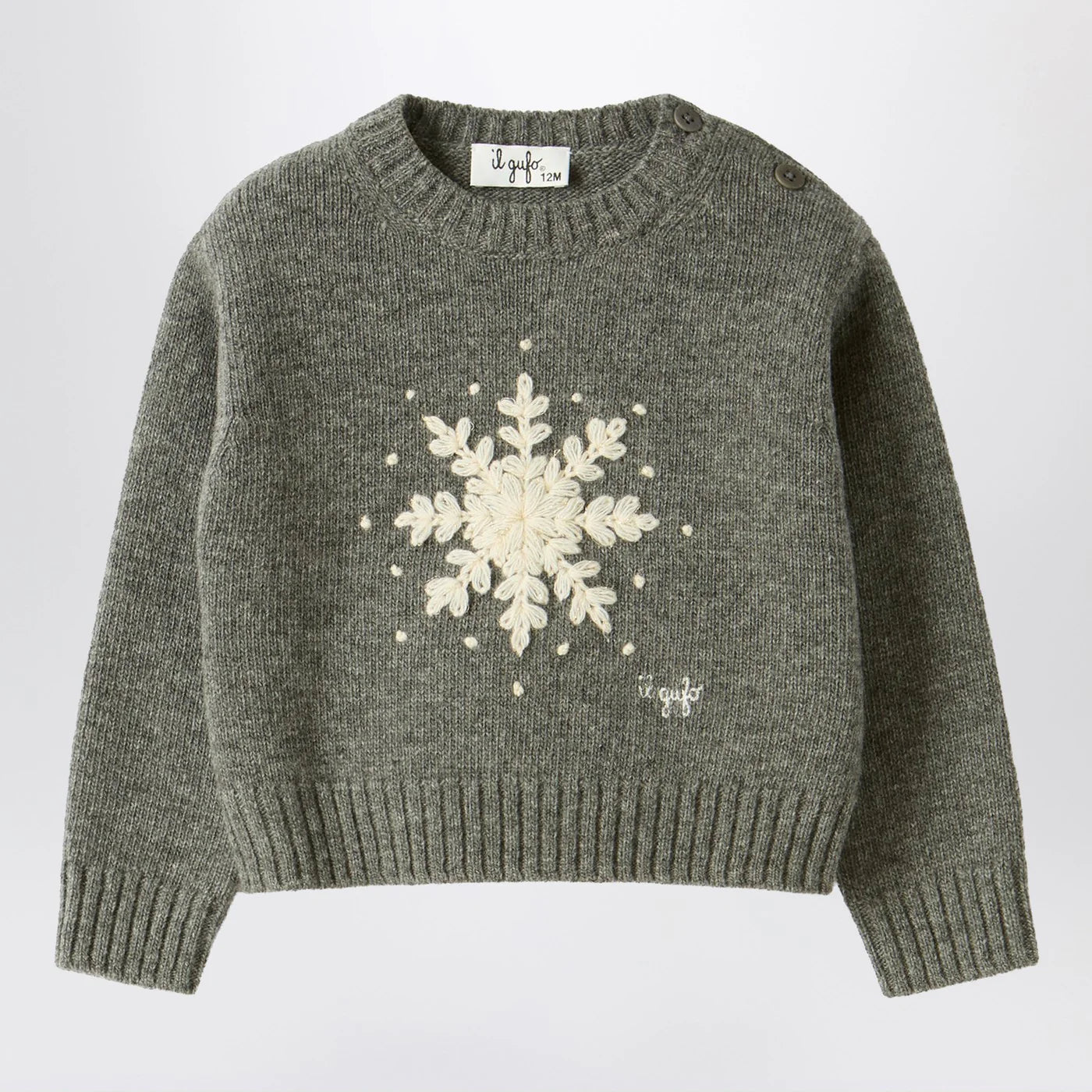 Il Gufo Il Gufo Grey wool sweater with snowflake motif