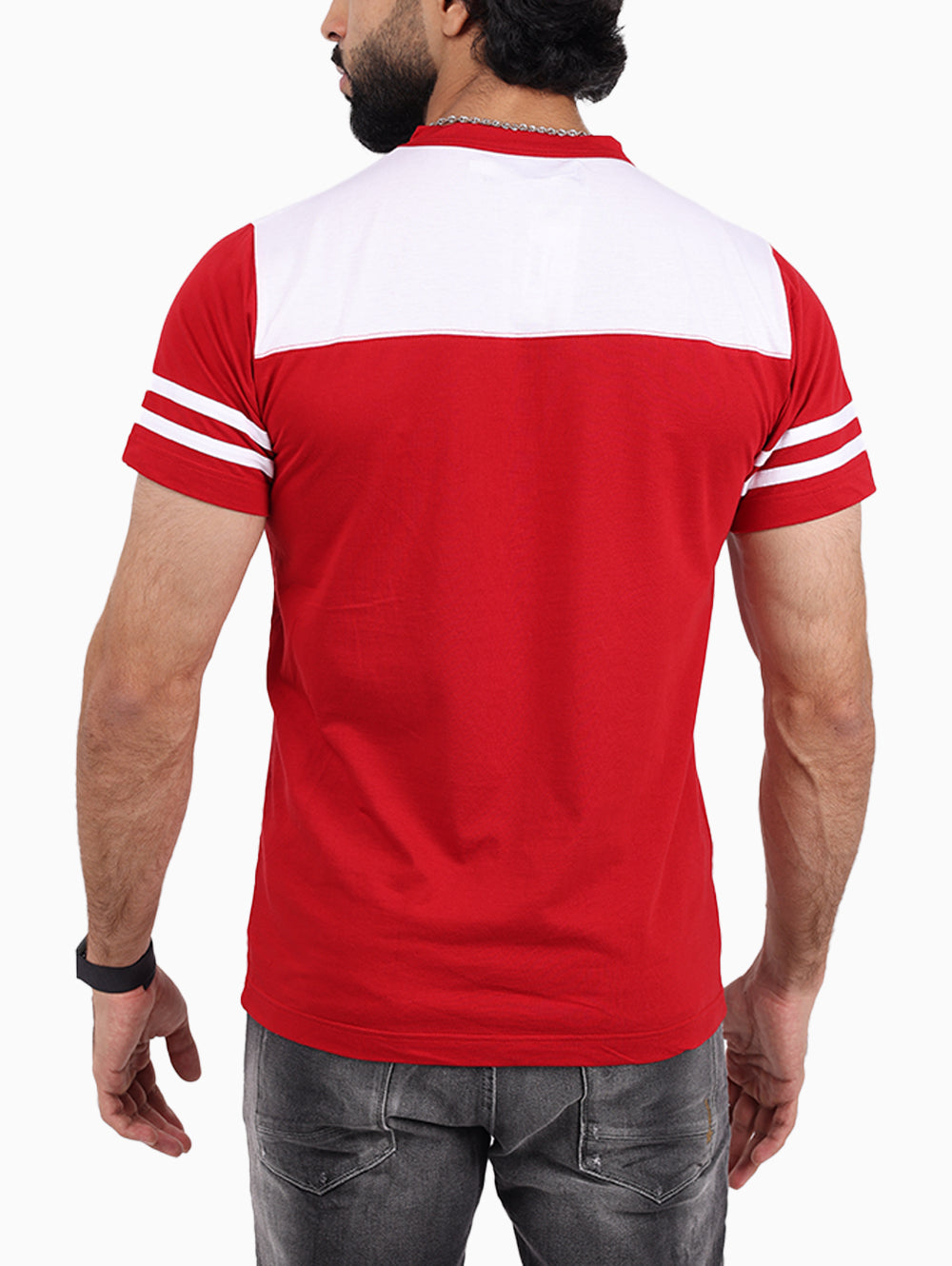 Squadra Navale red and white panel men's t-shirt on model back