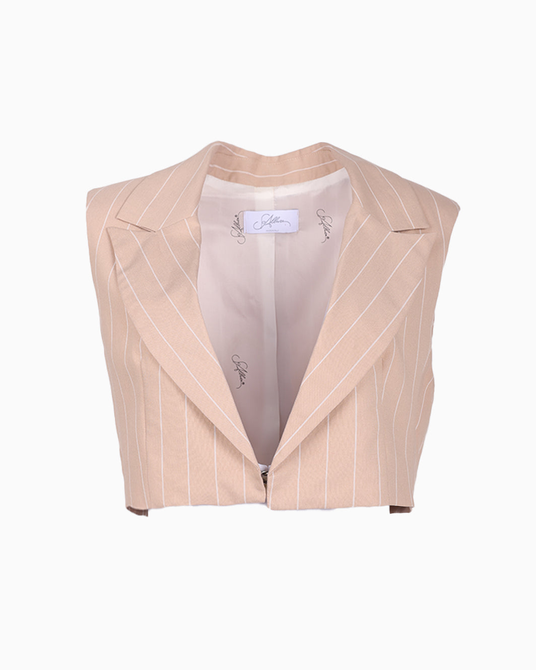 Sallure Beige Pinstripe Cropped Vest Front View