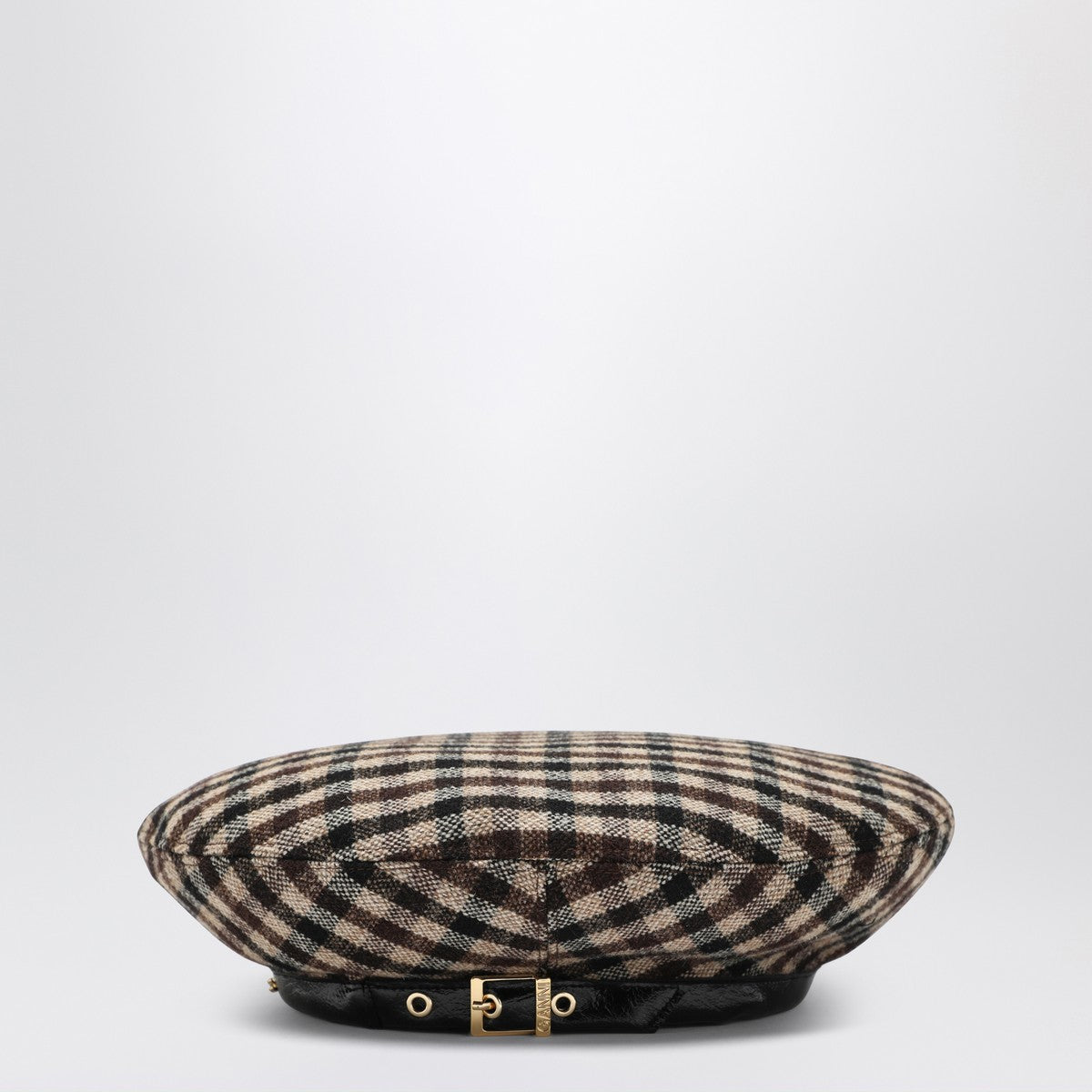 Ganni GANNI Brown check wool beret
