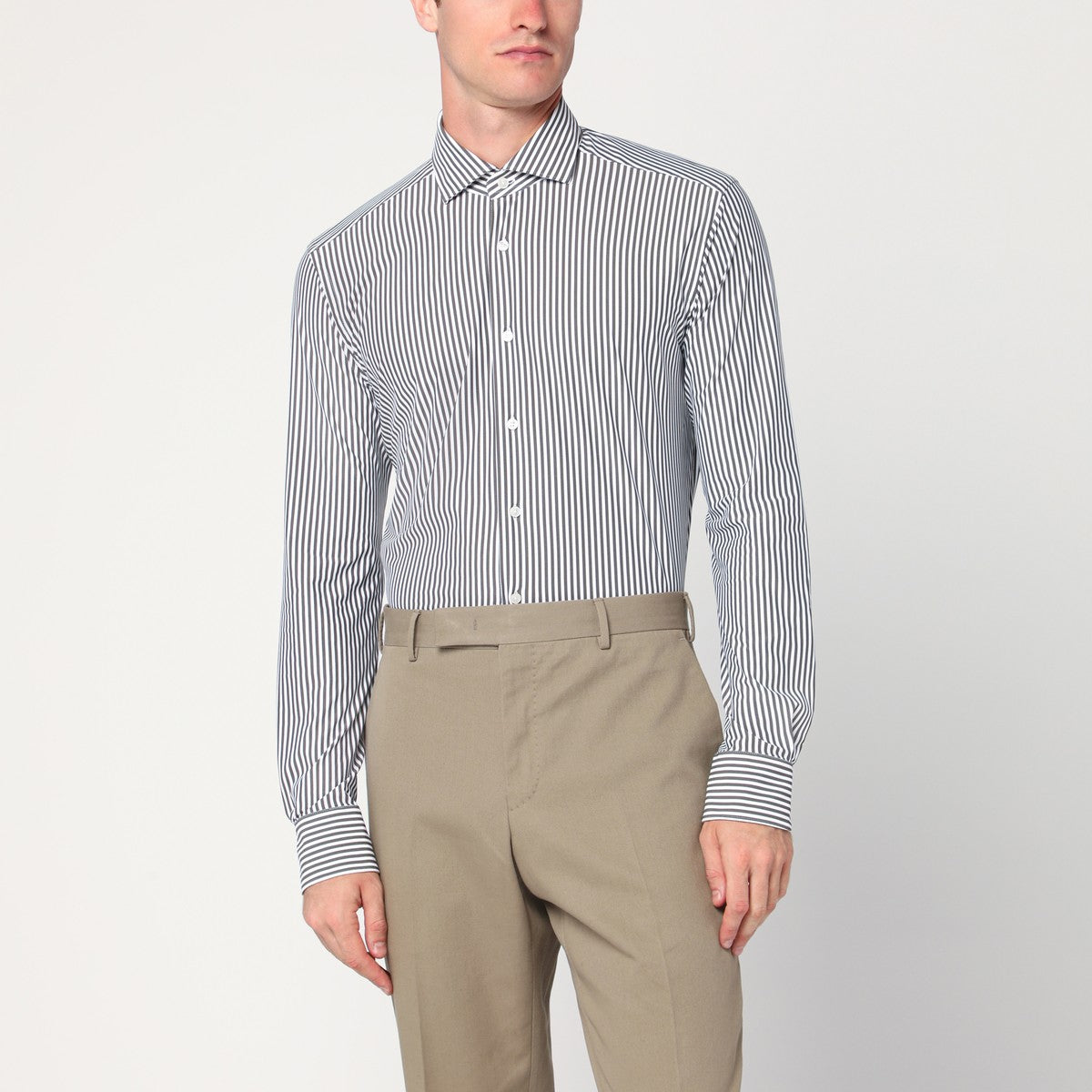 XACUS White striped Active twill shirt Tailor Fit