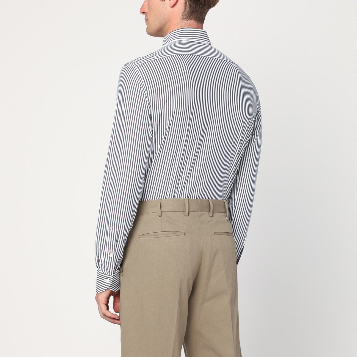 XACUS White striped Active twill shirt Tailor Fit