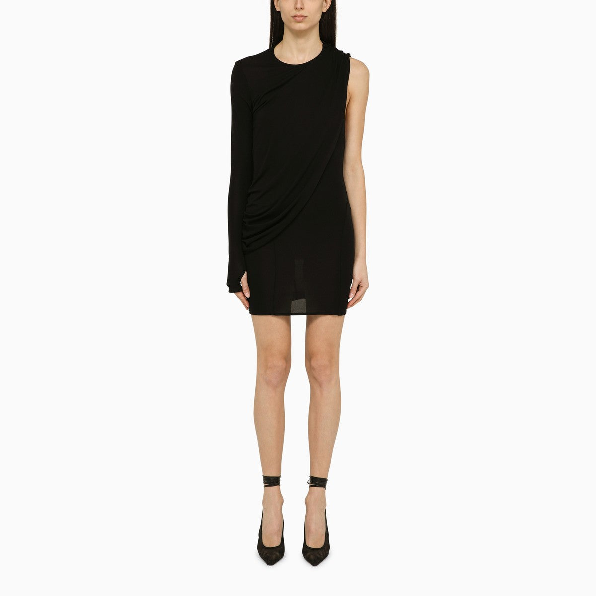ANDREĀDAMO ANDREĀDAMO Black viscose one-shoulder dress with drape