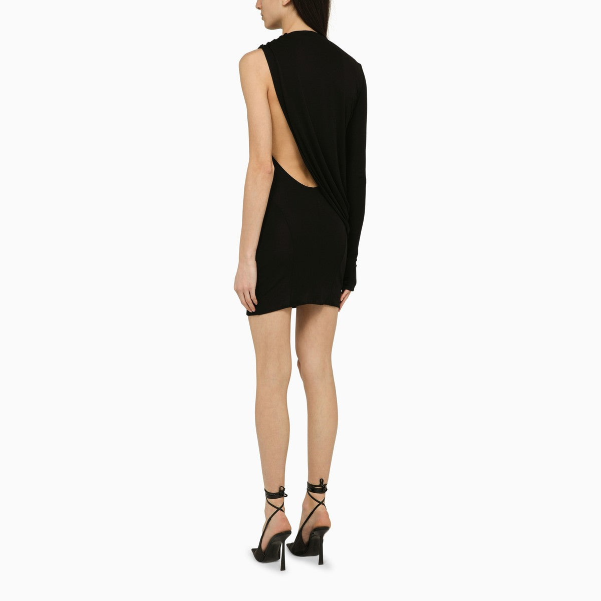 ANDREĀDAMO ANDREĀDAMO Black viscose one-shoulder dress with drape