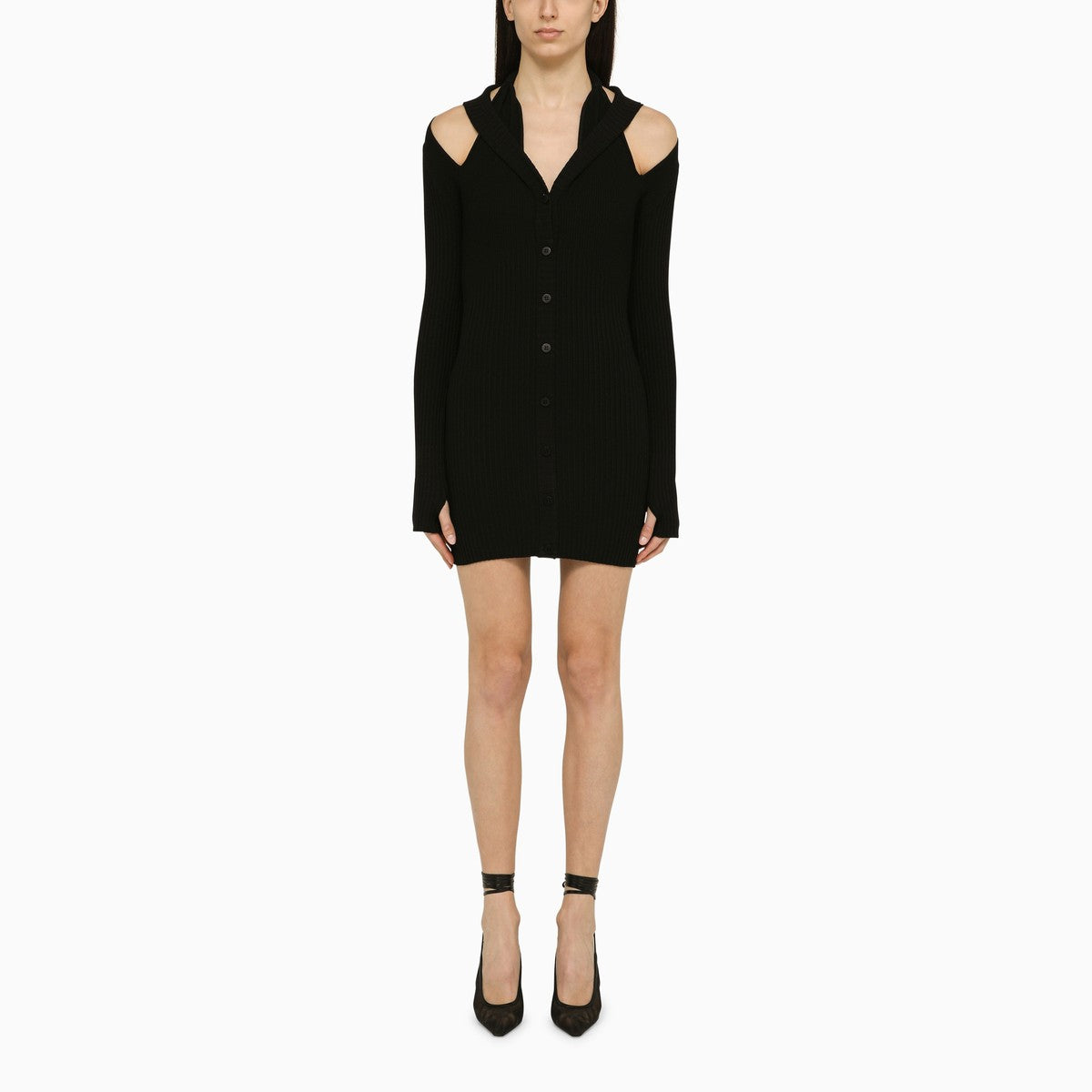 ANDREĀDAMO ANDREĀDAMO Black ribbed mini dress with cut out
