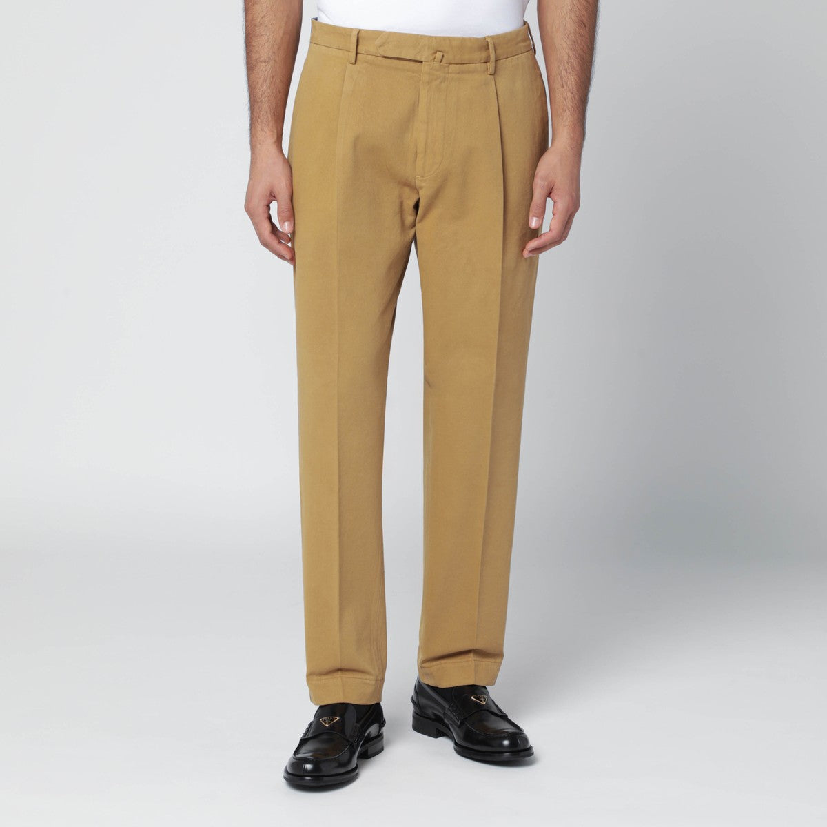 Santaniello Santaniello Ochre cotton and cashmere trousers