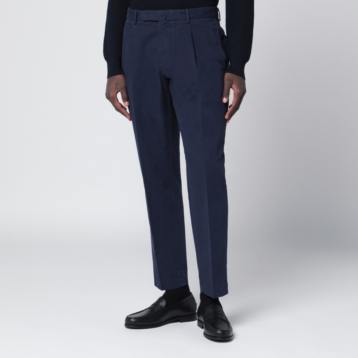 Santaniello Navy blue cotton and cashmere trousers