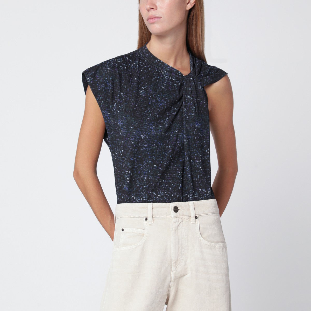 Isabel Marant ISABEL MARANT Nayda asymmetrical T-shirt with midnight blue print