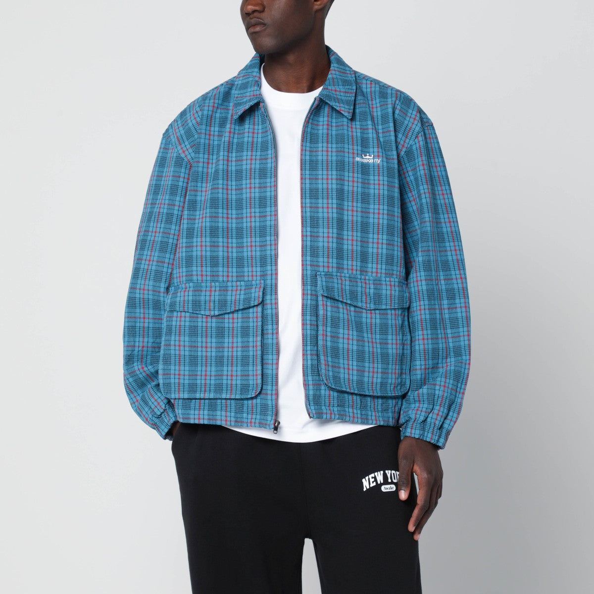 Awake NY Awake NY Blue zip-up overshirt with logo