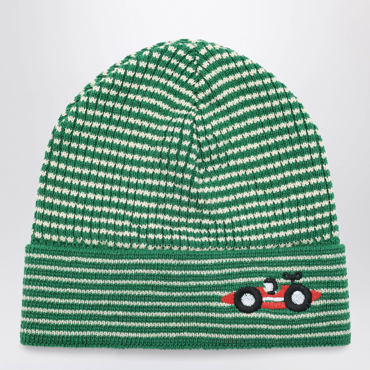 Bobo Choses Bobo Choses Green/white striped Race Car beanie