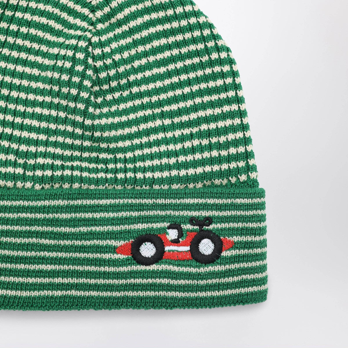 Bobo Choses Bobo Choses Green/white striped Race Car beanie