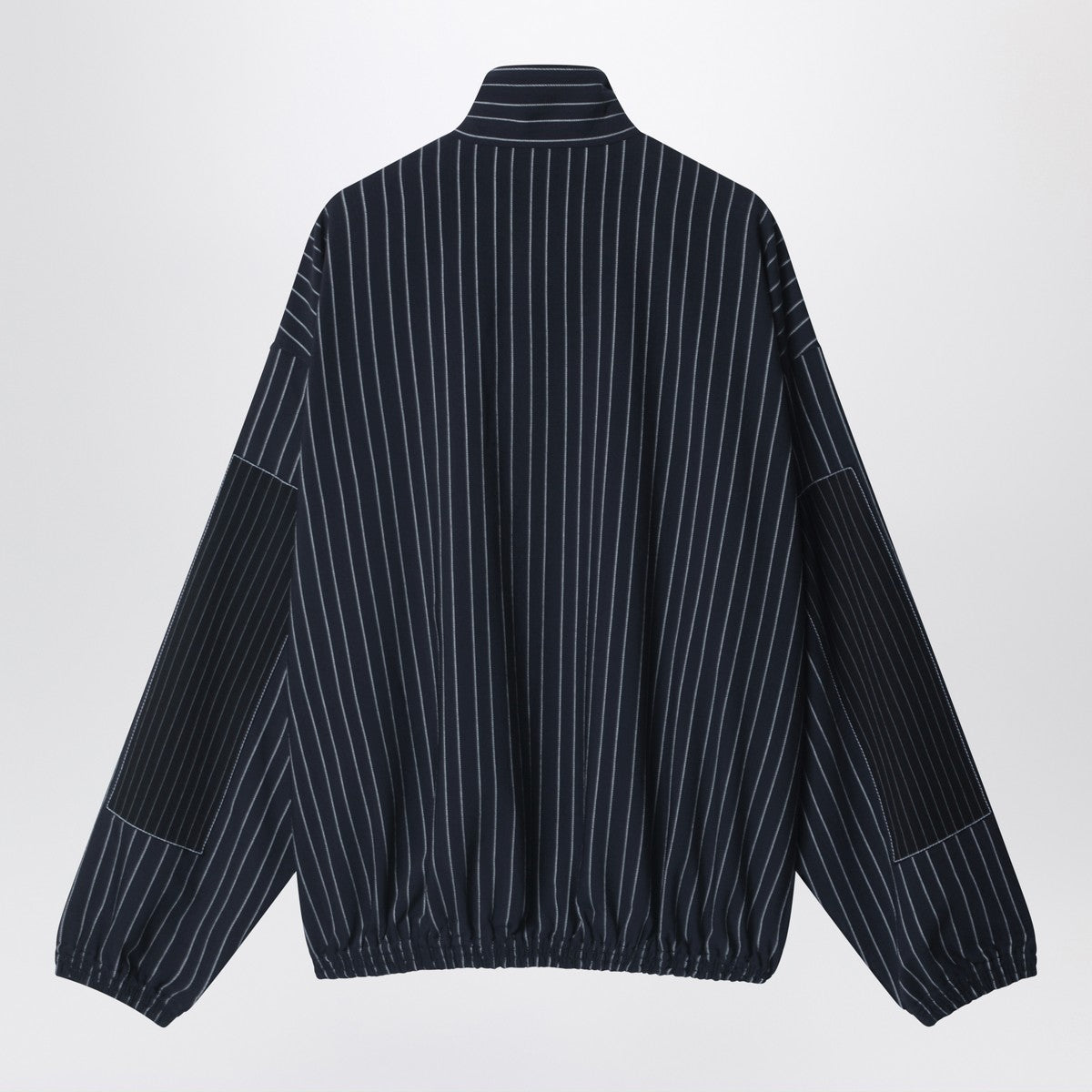 Acne Studios Navy blue zip-up jacket with pinstripe pattern