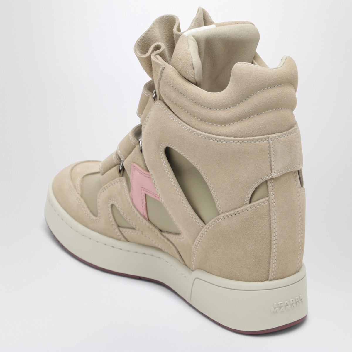 ISABEL MARANT Bekett wedge sneakers in beige/pink suede