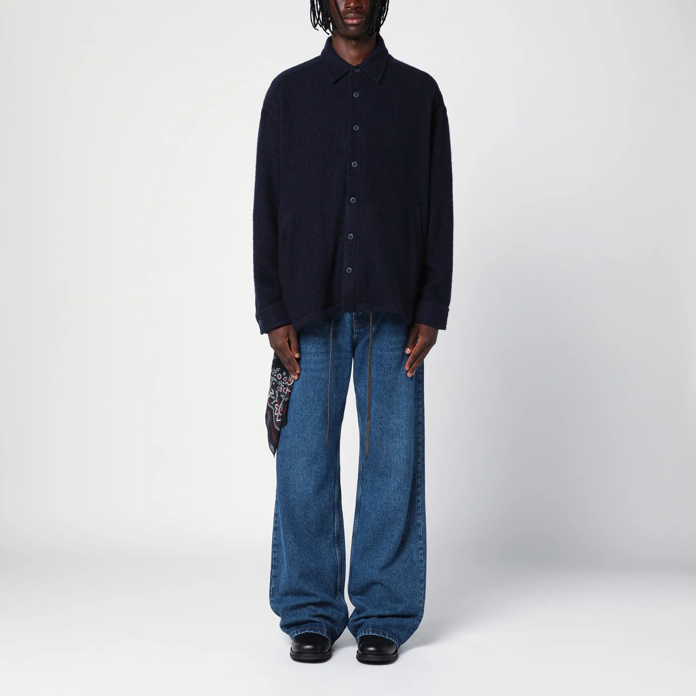 Destin Navy wool overshirt with graphic print