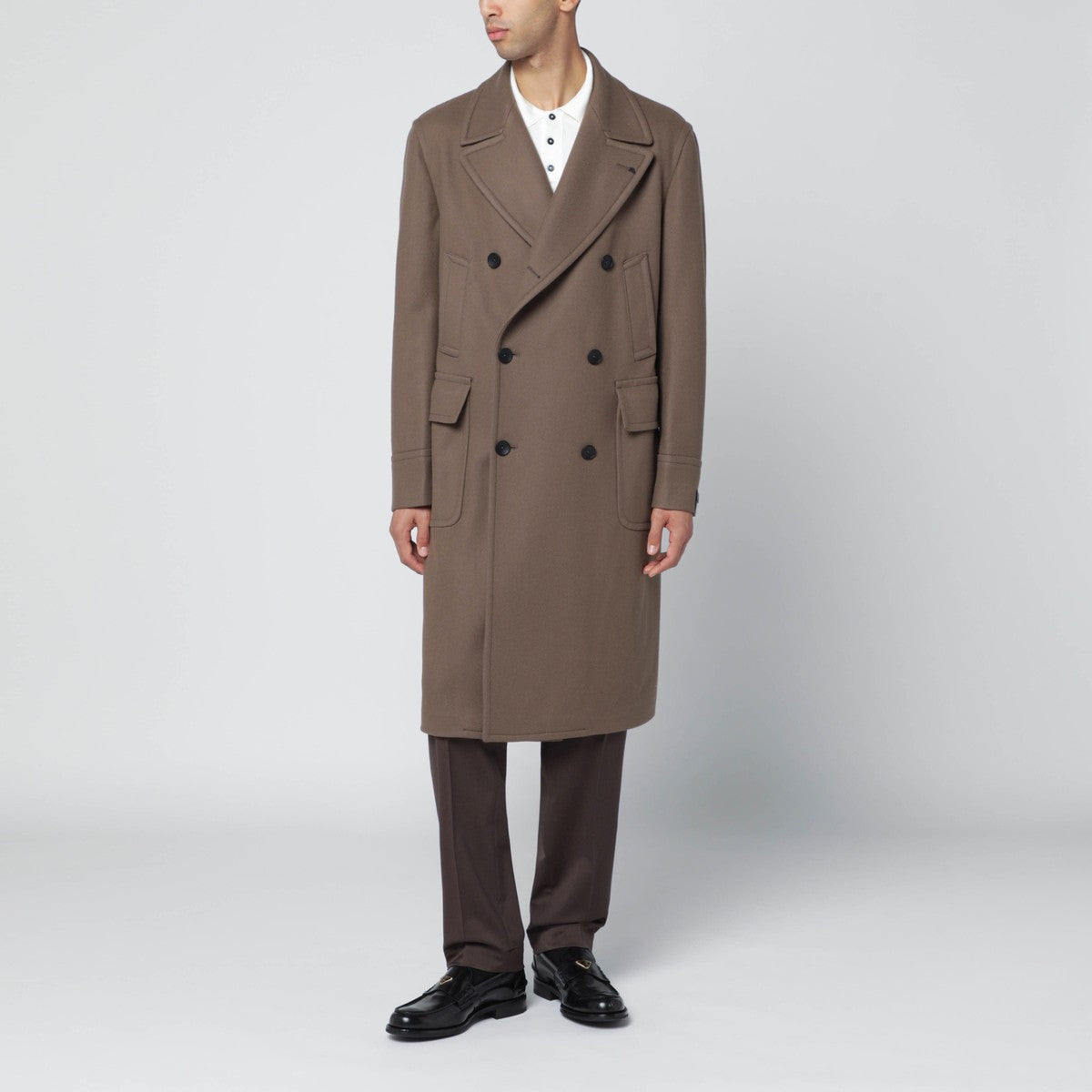 Tagliatore Taupe double-breasted wool-blend coat