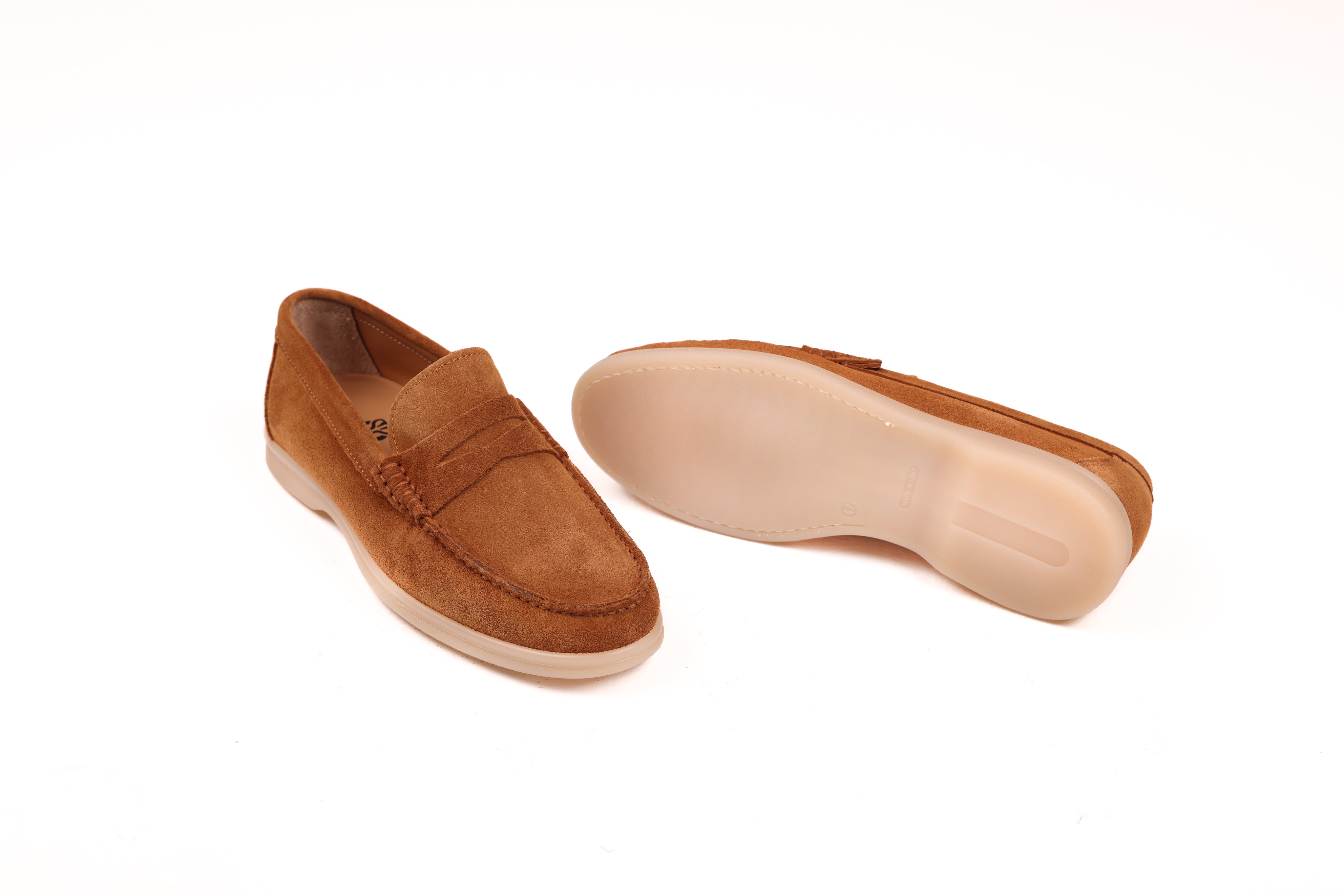 Italian suede loafers men light brown slip-on