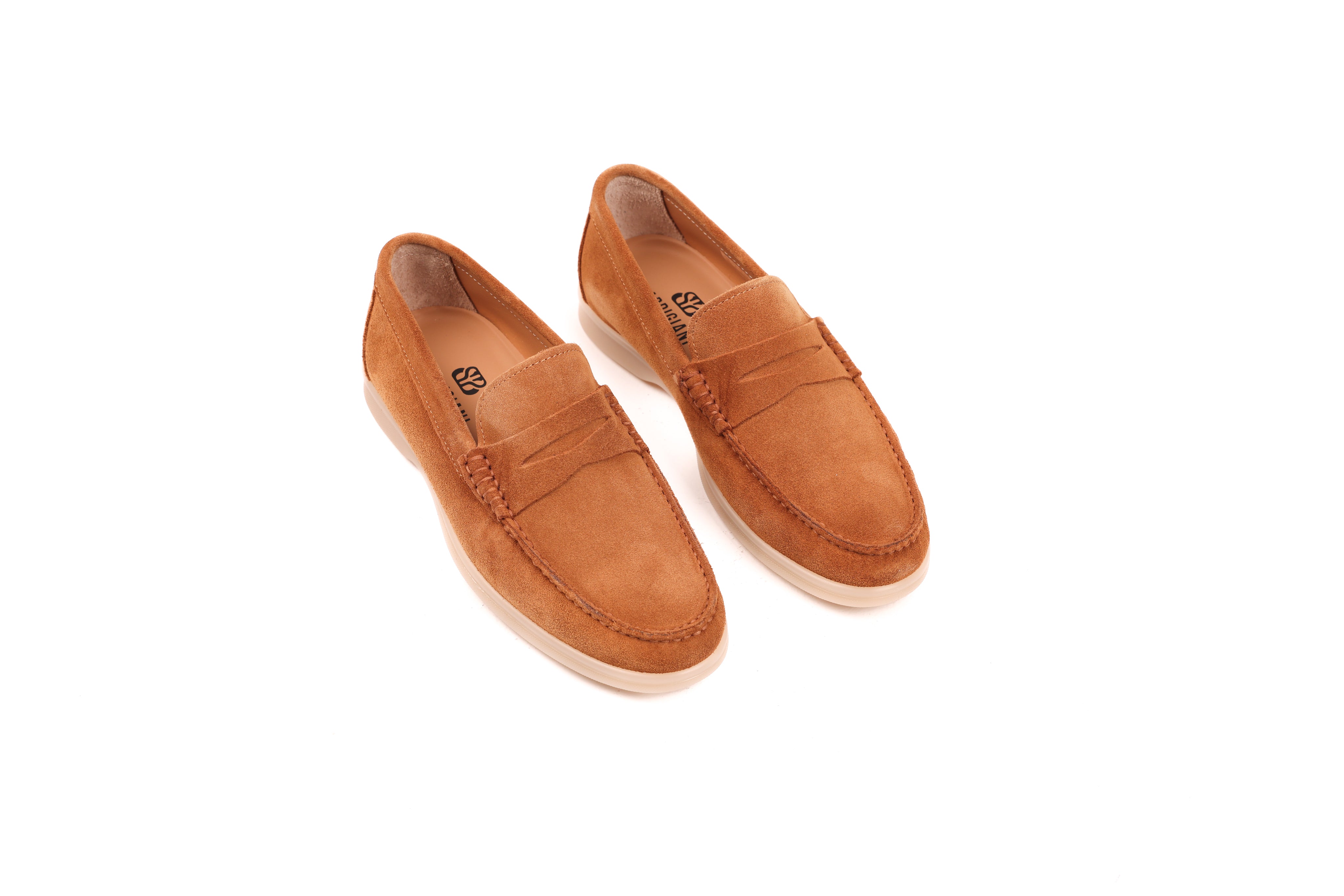 Bardigiani men’s suede loafers angled view light brown