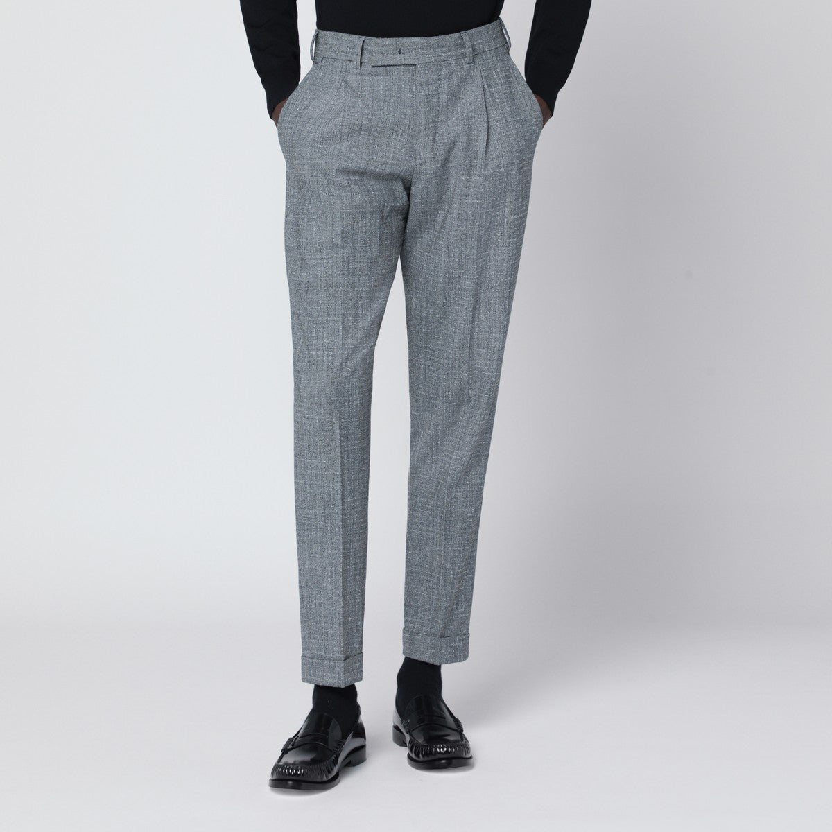 PT Torino Gray patterned wool and cashmere trousers