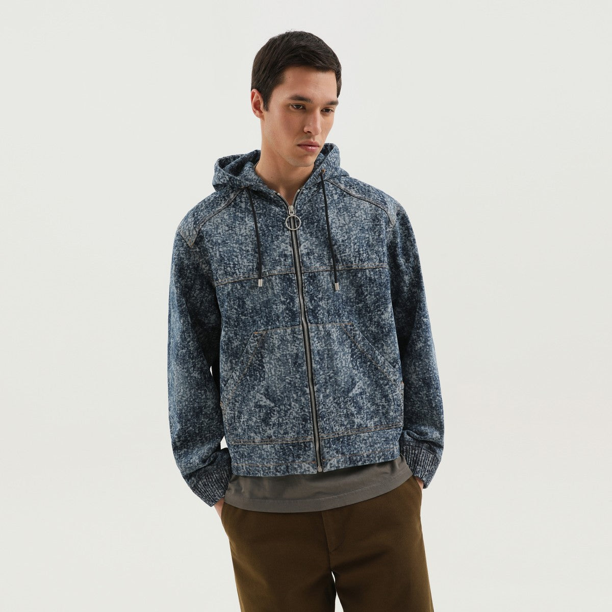 1989 STUDIO 1989 STUDIO Denim marbled zip hoodie