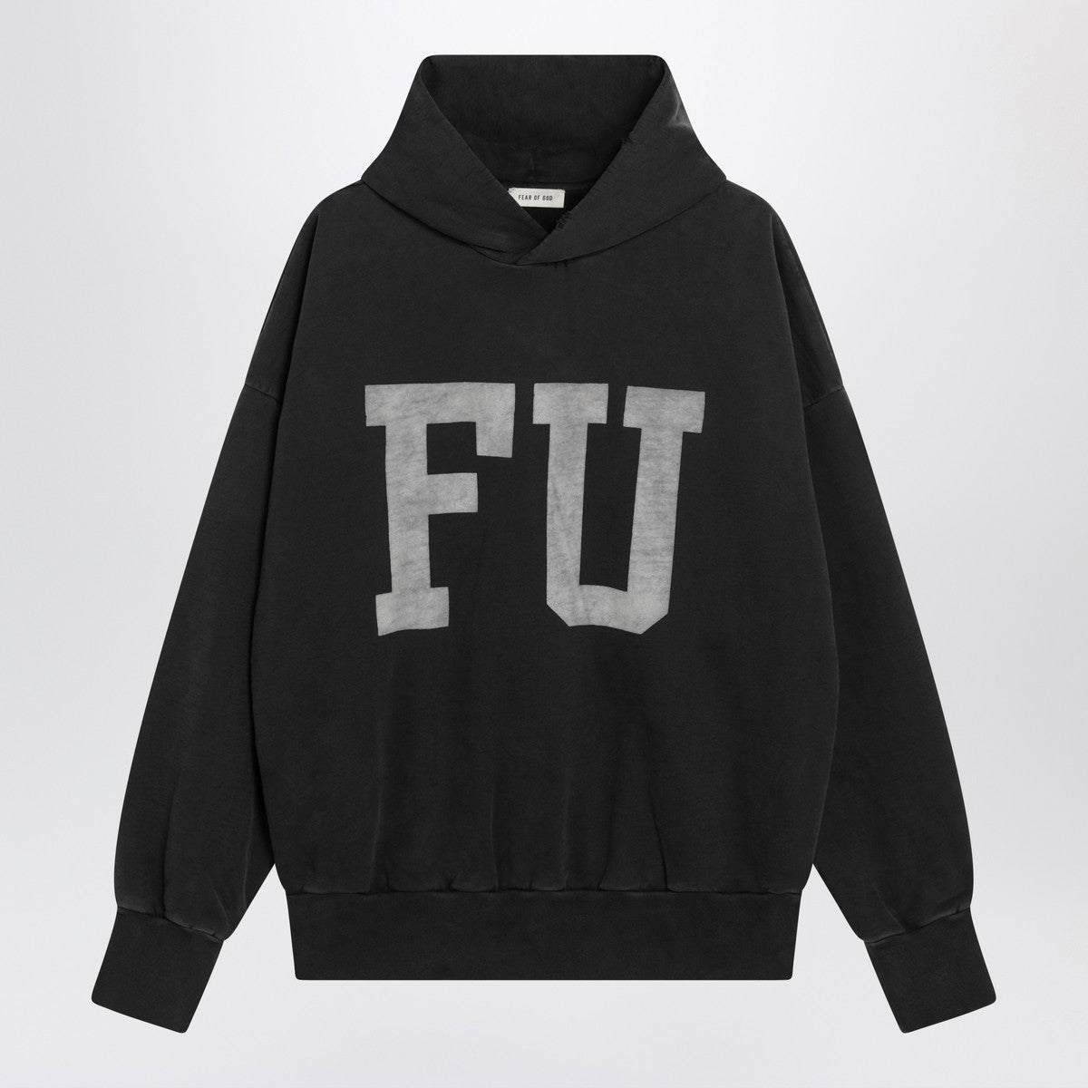 Fear of God Fear of God Black vintage-effect FU hoodie