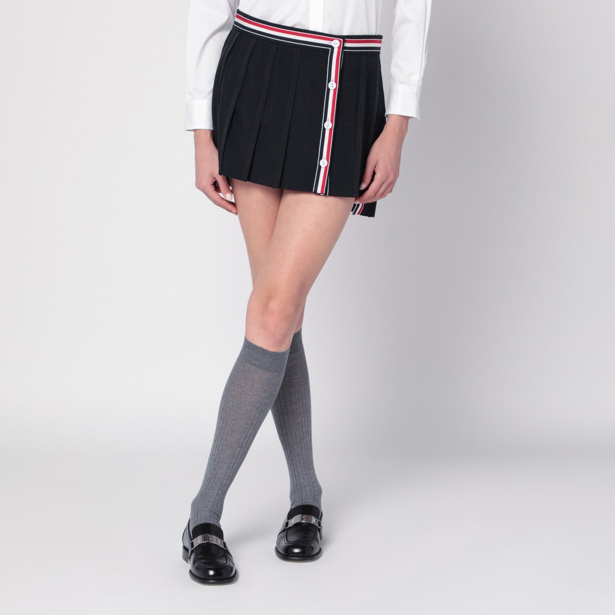 Thom Browne Thom Browne Black ruffled mini skirt in wool blend