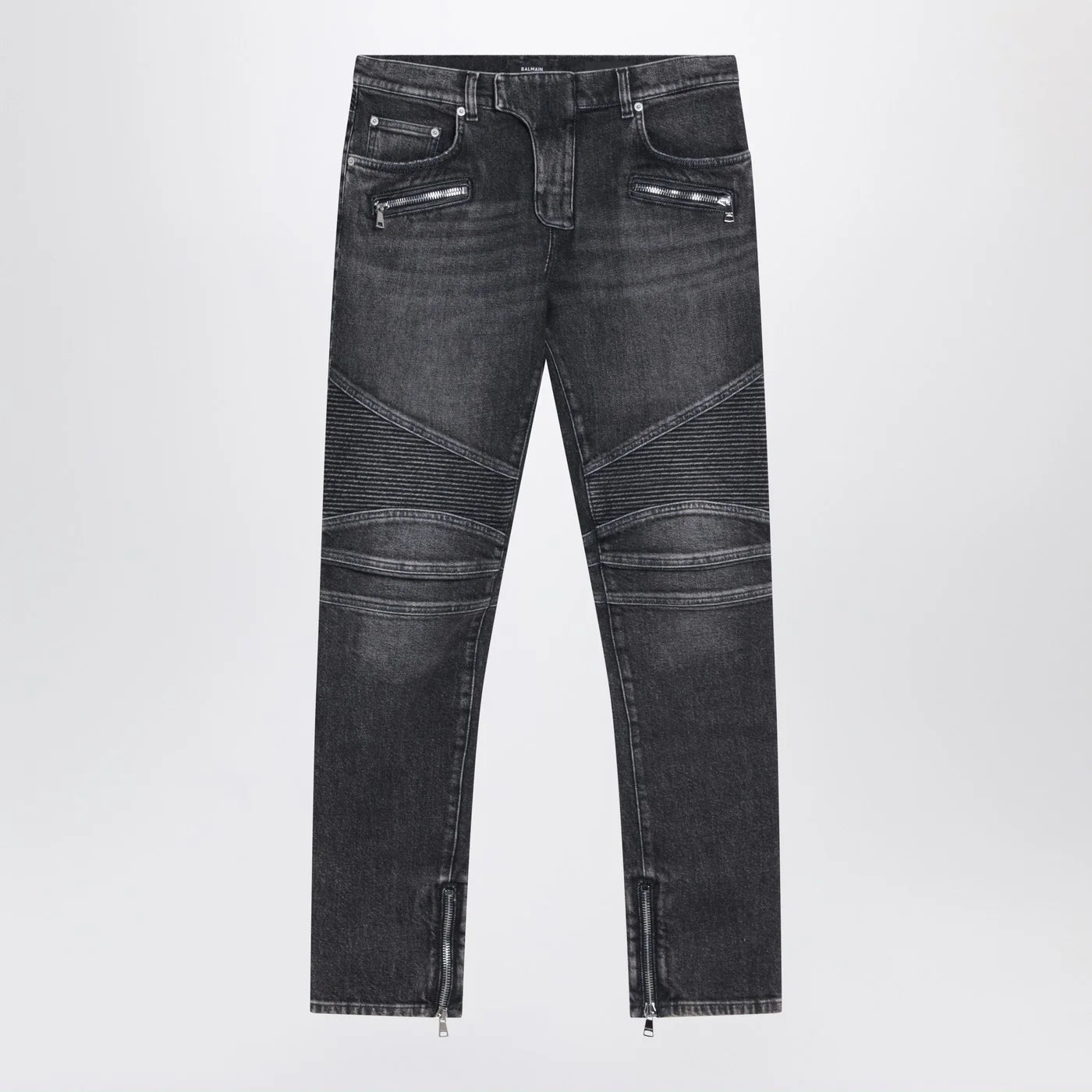 Balmain Grey washed slim biker jeans