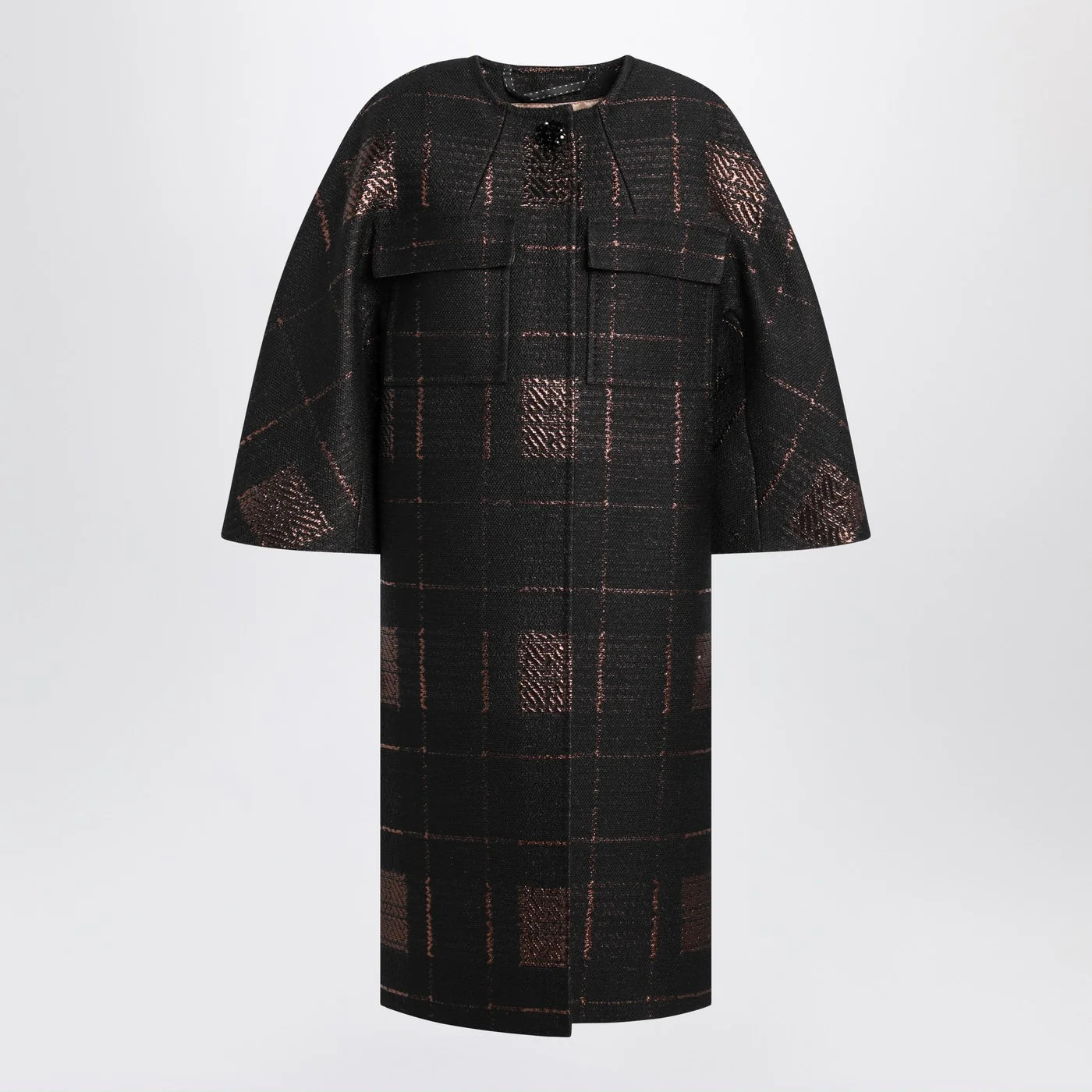 Max Mara Atelier Max Mara Atelier Black cocoon coat in jacquard lamé