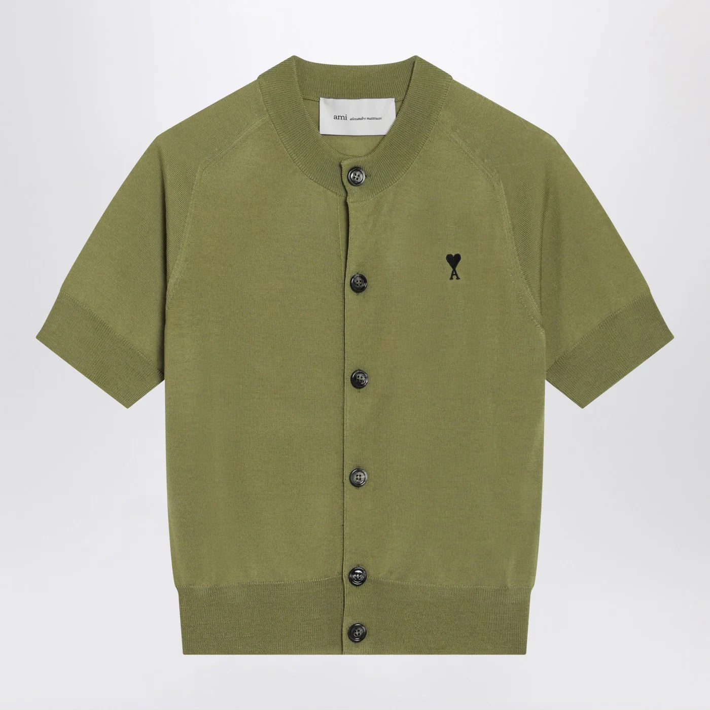 Ami Paris كارديجان صوف Ami De Coeur باللون الأخضر ماتشا