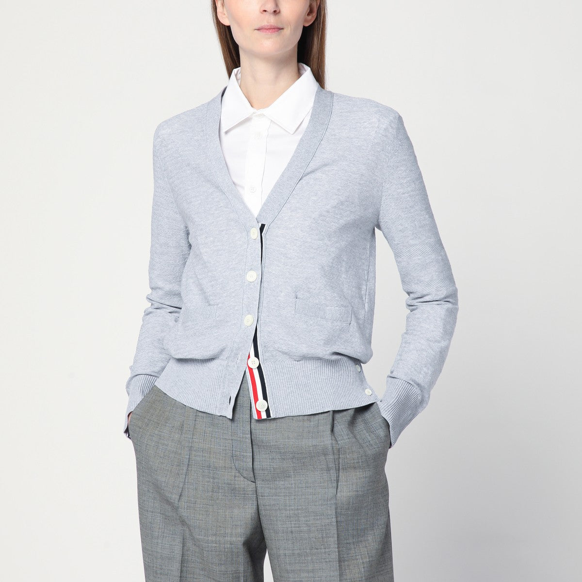 Thom Browne Thom Browne Light grey cardigan in cotton and silk
