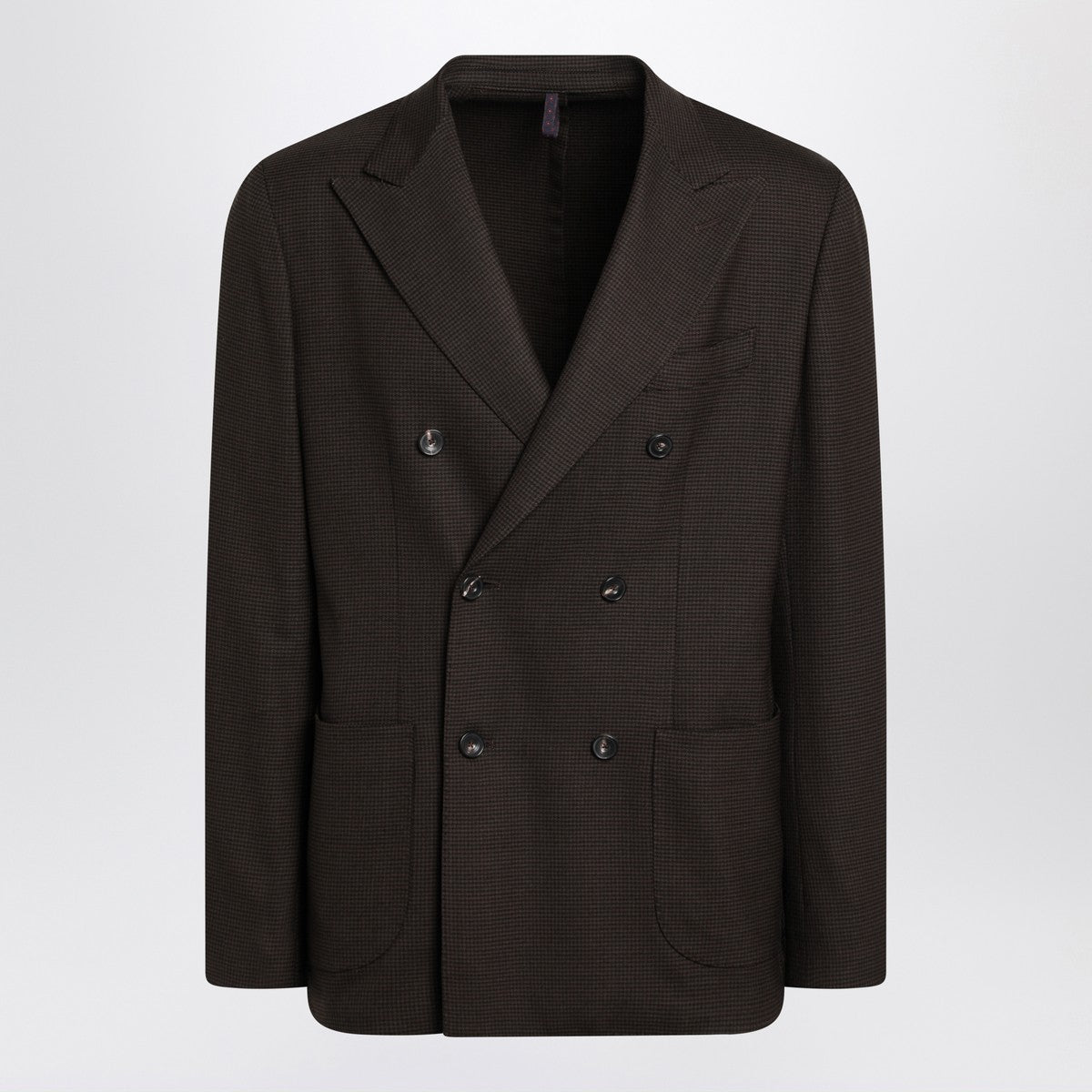 Santaniello Santaniello Brown checked double breasted jacket