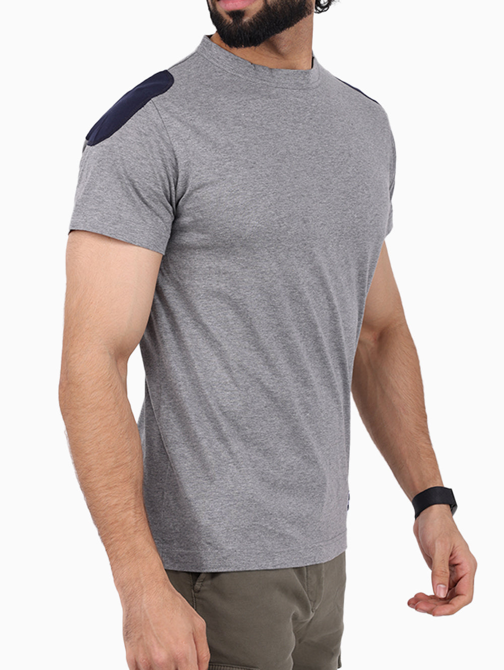 Squadra Navale Grey/Blue Cotton Crew Neck Men’s T-Shirt Side View