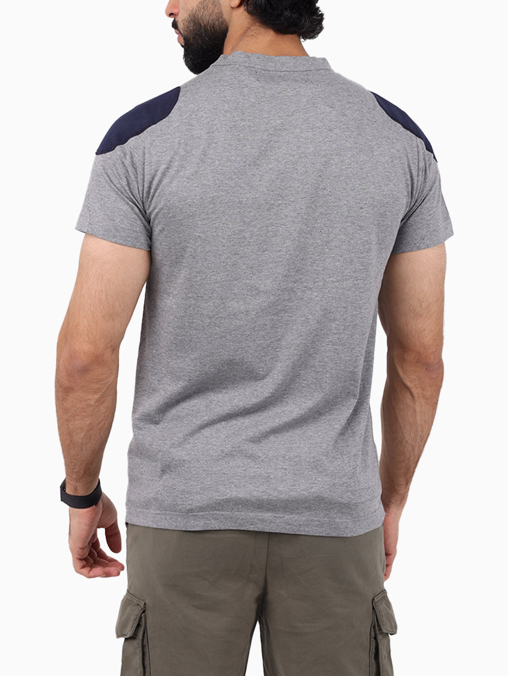 Squadra Navale Grey/Blue Cotton Crew Neck Men’s T-Shirt Side Model View