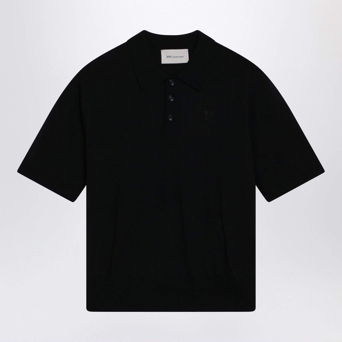 Ami Paris Ami De Coeur black wool polo shirt