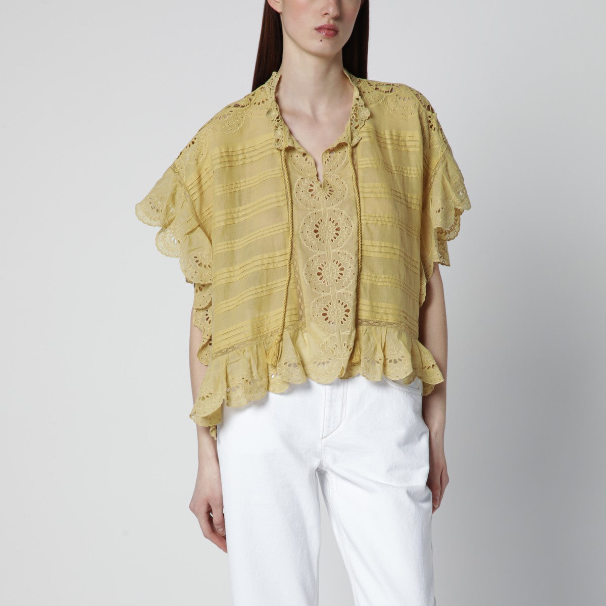 ISABEL MARANT Étoile Ochre Payton cotton blouse with floral lace