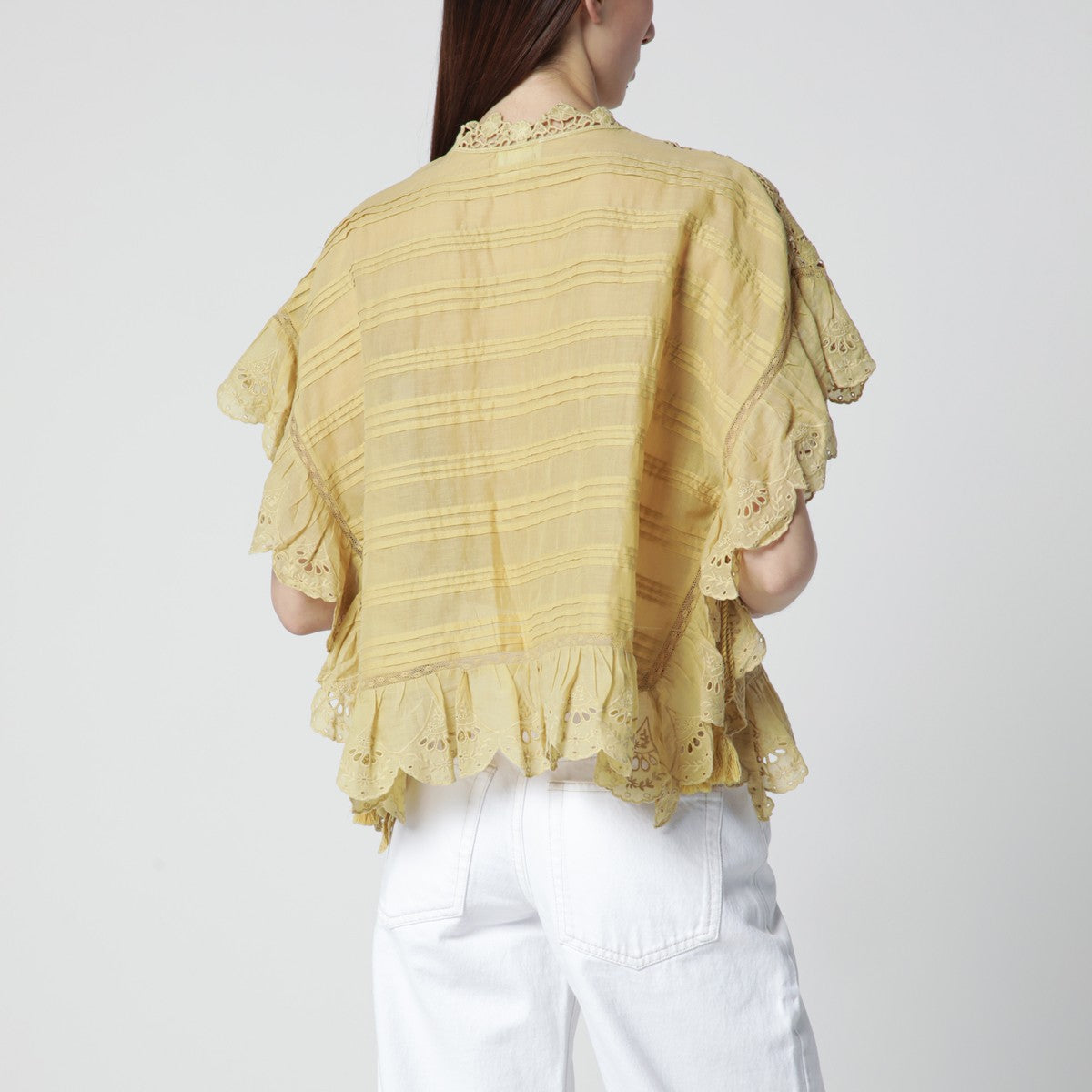 ISABEL MARANT Étoile Ochre Payton cotton blouse with floral lace