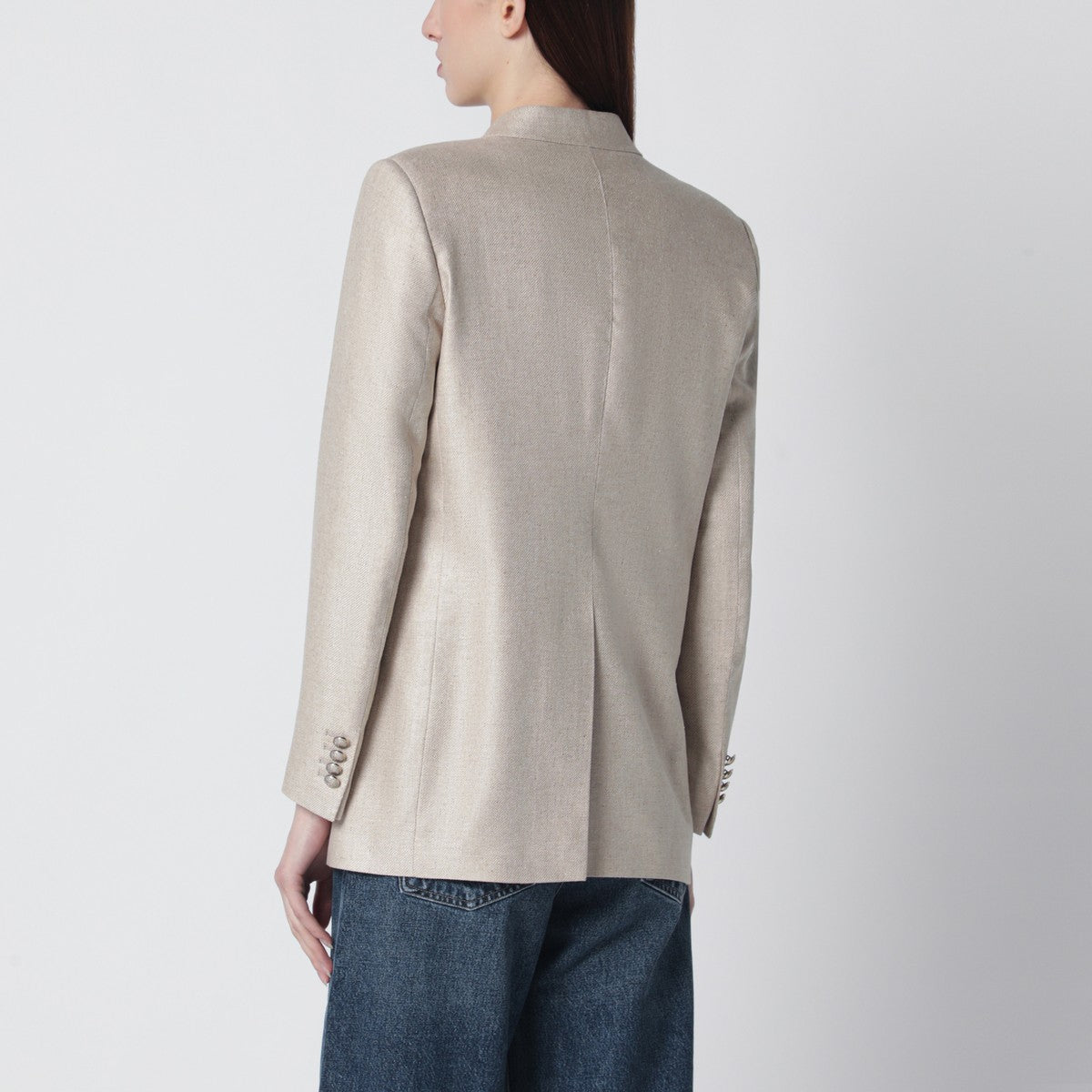 Tagliatore Beige silk double-breasted jacket