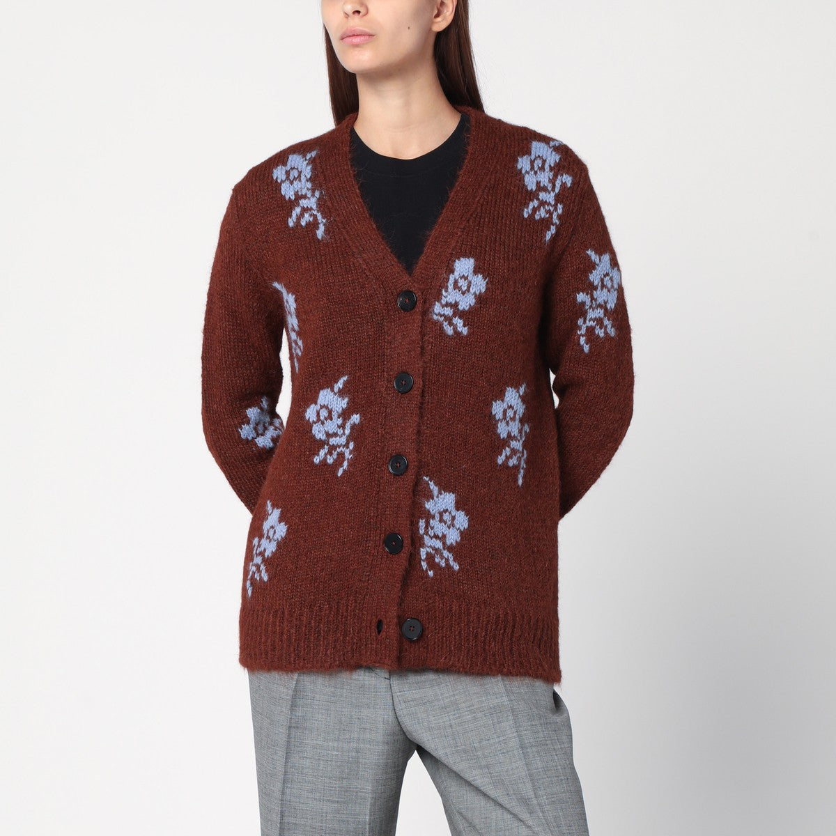 Jil Sander Jil Sander Brown cardigan with floral inlay
