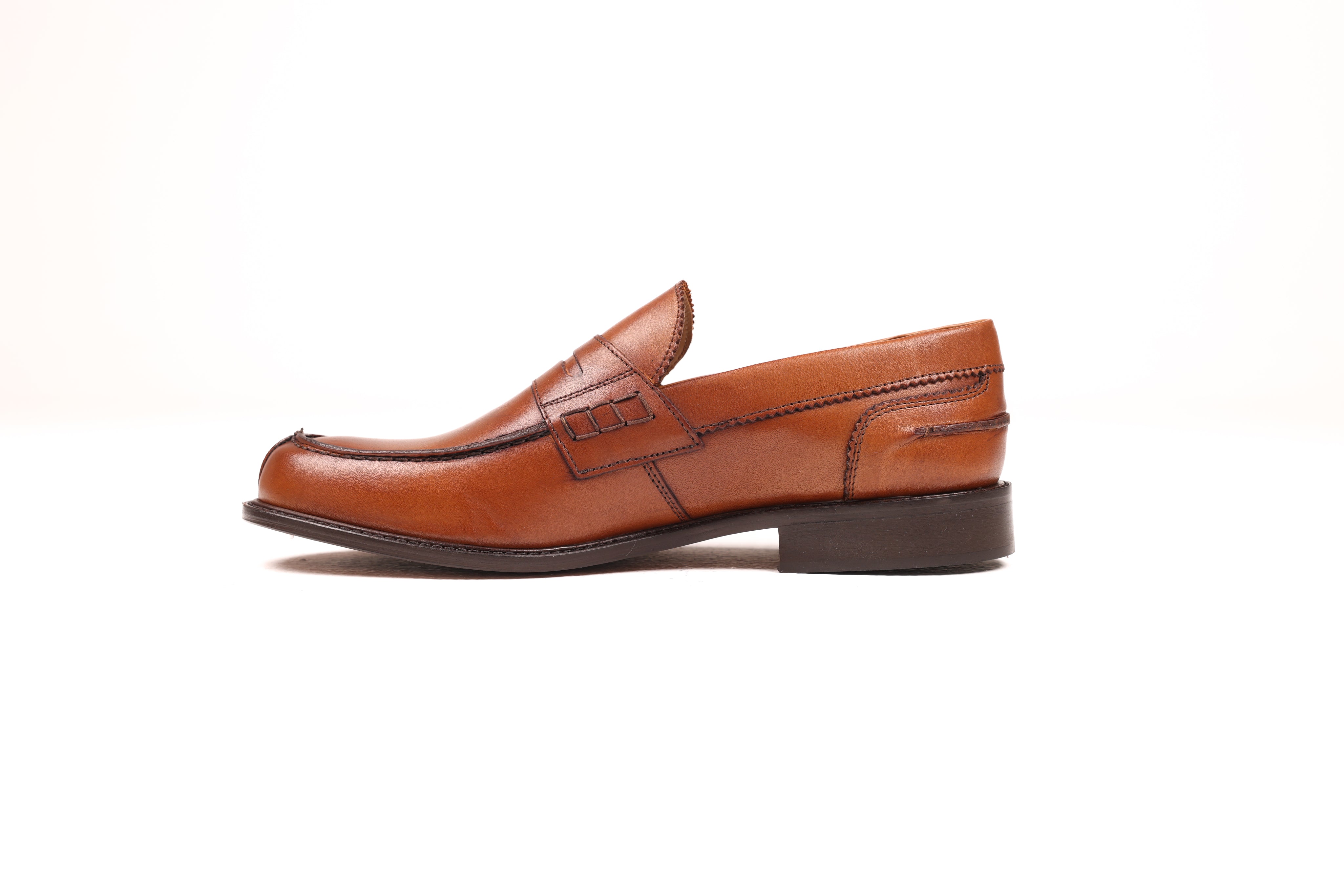 Premium Italian cognac loafers with leather outsole