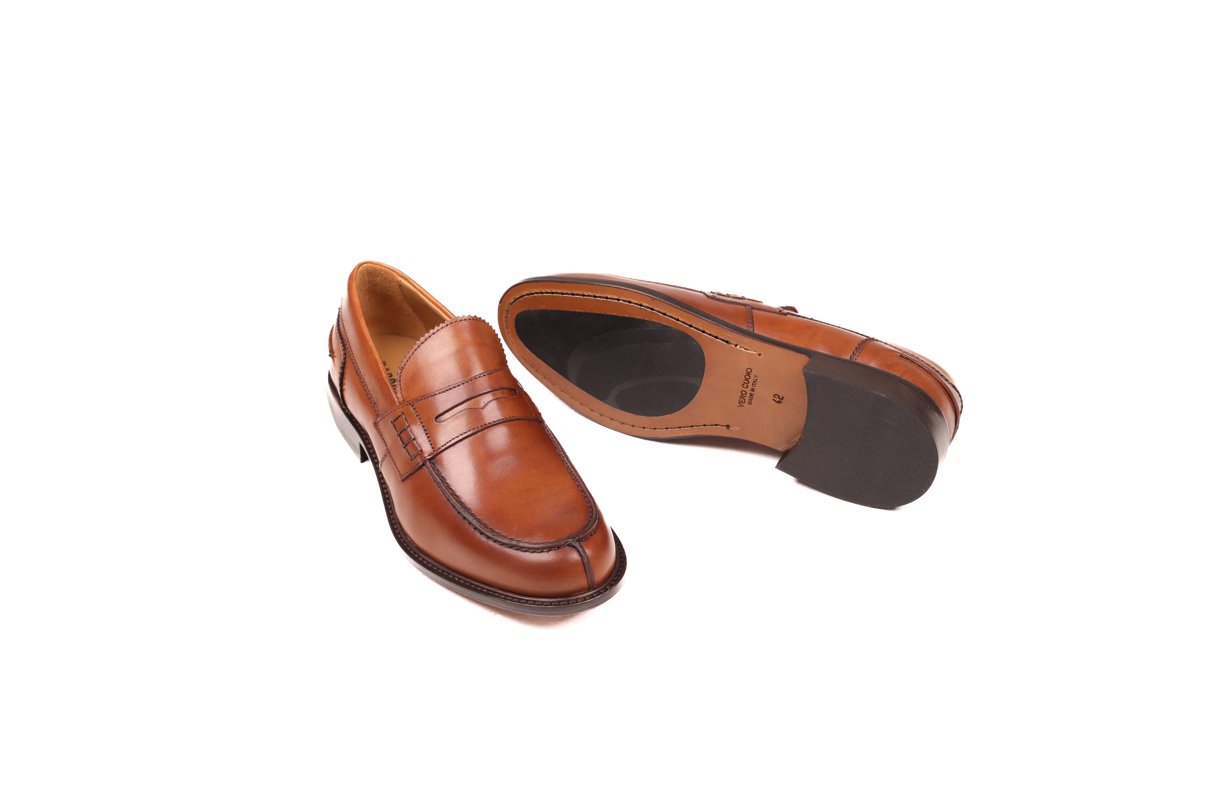 Men’s luxury cognac loafers angled view
