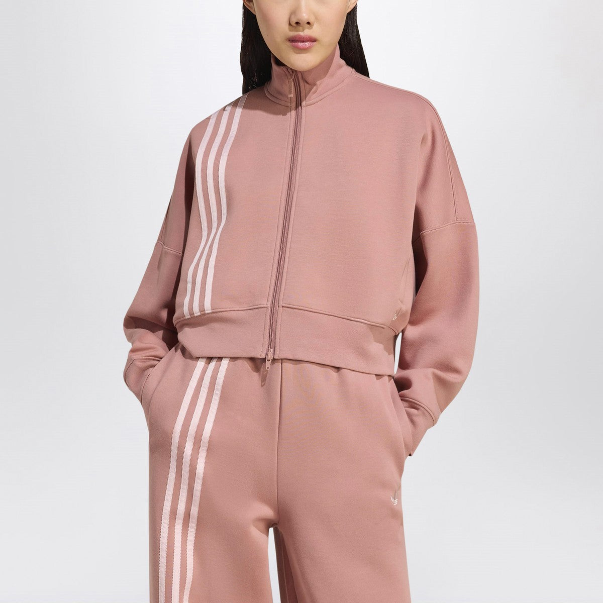 adidas Originals adidas Originals Off Placed 3-Stripes zip sweatshirt pink