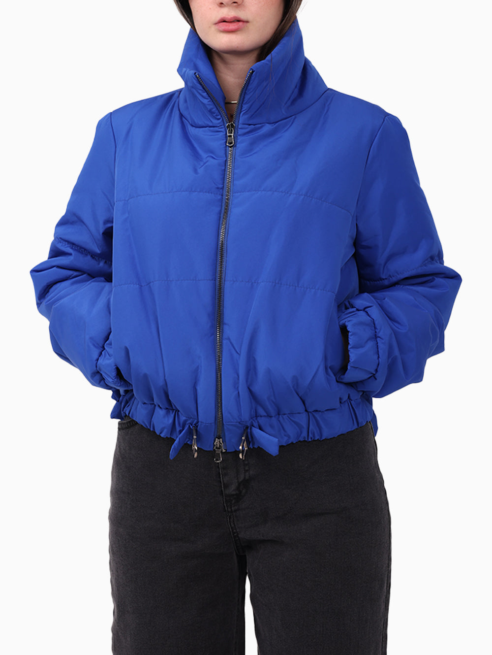 SISTE’S Electric Blue Puffer Jacket with Drawstring Hem