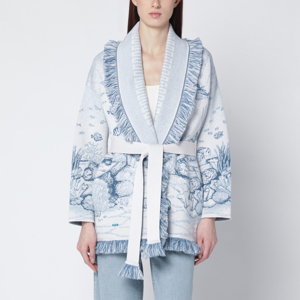 Alanui Alanui Deep In The Ocean cardigan in white/light blue