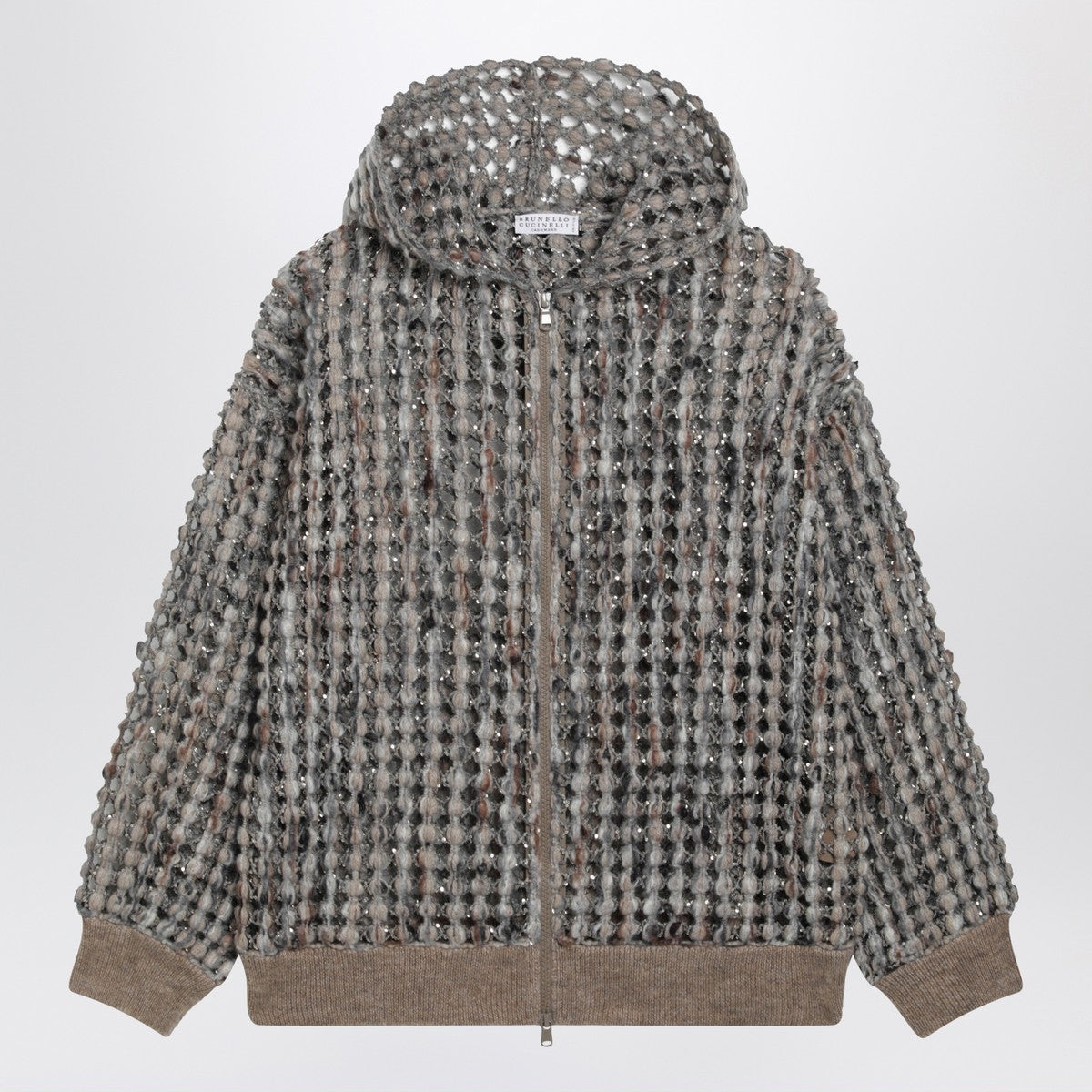 Brunello Cucinelli Brunello Cucinelli Camel Balloon Net Embroidery cardigan