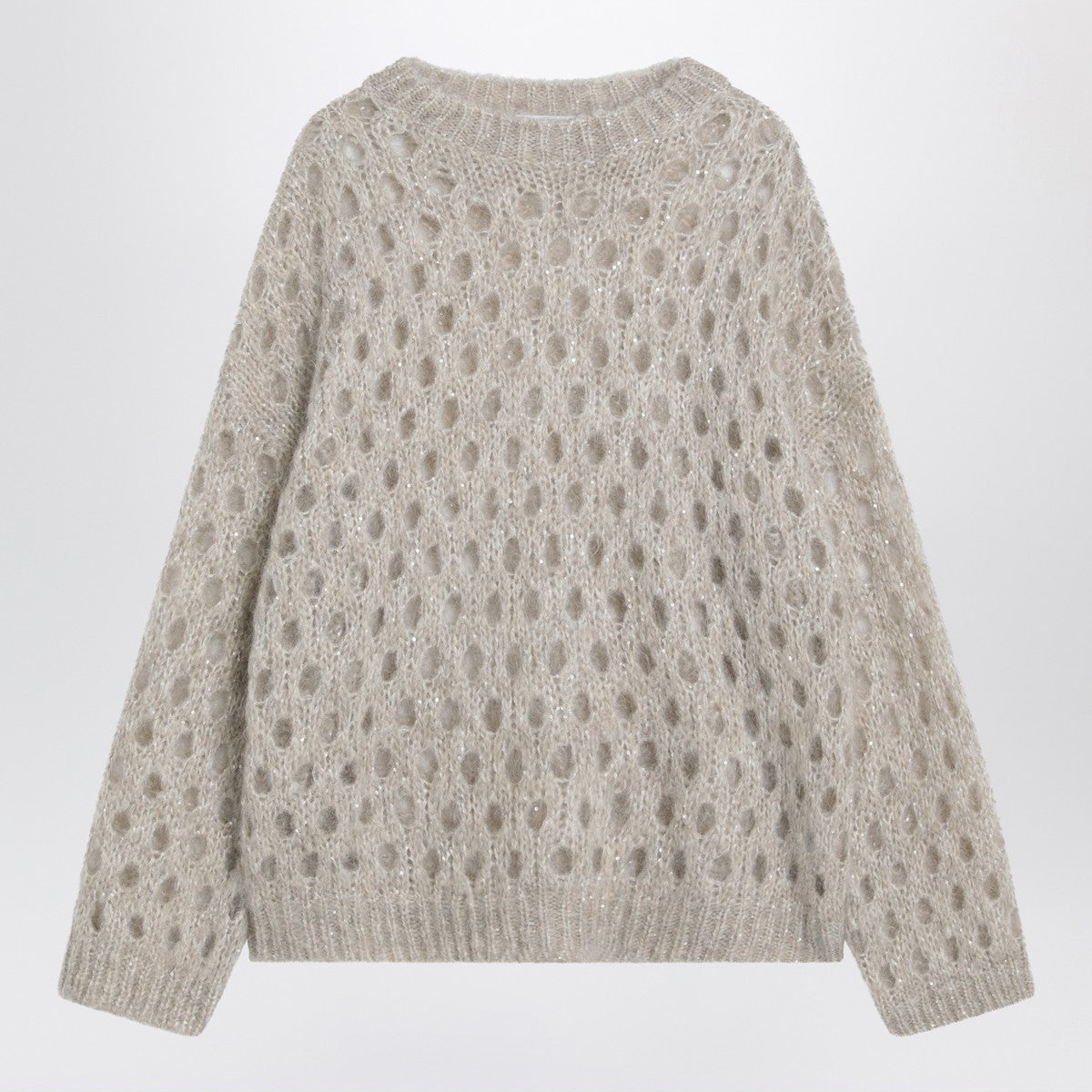 Brunello Cucinelli Brunello Cucinelli Beige openwork mohair-blend sweater