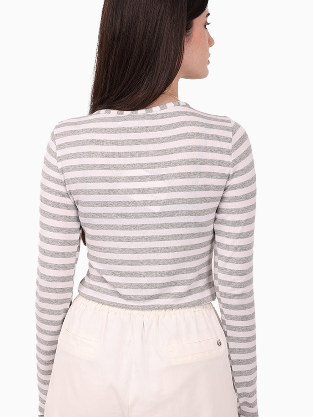 Back view of Sallure striped henley top – Luxe Marca