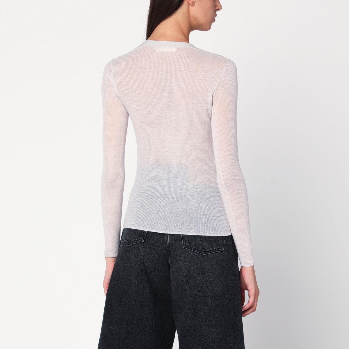 6397 6397 Ivory semi-sheer knit cardigan