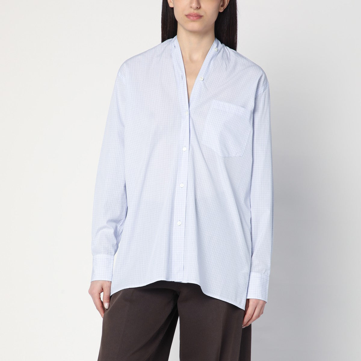 6397 6397 Light blue checkered cotton shirt